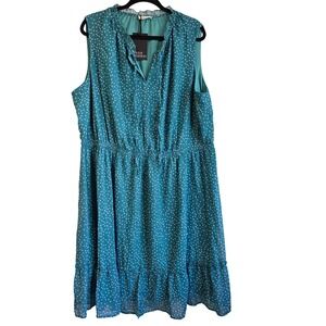🆕️ NWT - Pinup Fashion Teal Blue Polka Dot Sleeveless Tiered Dress Plus Size 22